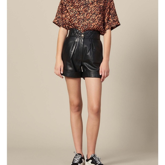 Sandro Leather Highwaisted Shorts - Picture 5 of 7